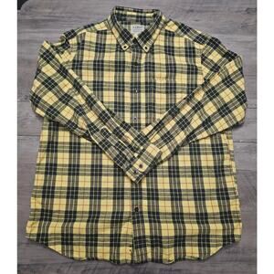 L.L.Bean Men’s L Flannel Shirt Black Yellow Red Plaid Long Sleeve 100% Cotton